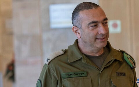 Brig. Gen. Yisrael Shomer, the chief of the Operations Division in the IDF arrives to a Foreign Affairs and Defense Committee meeting at the Knesset in Jerusalem, May 10, 2026 (Yonatan Sindel/Flash90)