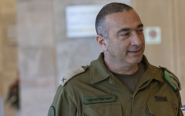 Brig. Gen. Yisrael Shomer, the chief of the Operations Division in the IDF arrives to a Foreign Affairs and Defense Committee meeting at the Knesset in Jerusalem, May 10, 2026 (Yonatan Sindel/Flash90) Brig. Gen. Yisrael Shomer, the chief of the Operations Division in the IDF arrives to a Foreign Affairs and Defense Committee meeting at the Knesset in Jerusalem, May 10, 2026 (Yonatan Sindel/Flash90)
