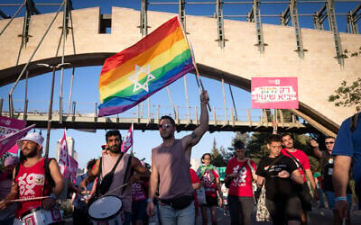 Thousands take part in the annual Pride March in Jerusalem, on June 4, 2026. (Yonatan Sindel/Flash90)