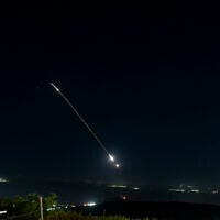 Israeli air defense system fire to intercept incoming ballistic missiles launched from Iran, as seen over northern Israel, June 7, 2026. (Ayal Margolin/Flash90)