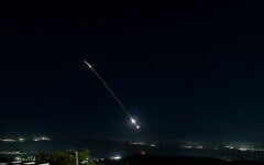 Israeli air defense system fire to intercept incoming ballistic missiles launched from Iran, as seen over northern Israel, June 7, 2026. (Ayal Margolin/Flash90)