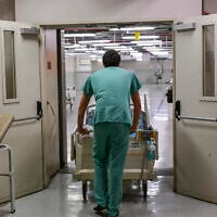 An underground parking area converted into a treatment ward at Ichilov Hospital in Tel Aviv, after many patients were relocated following the outbreak of war, June 8, 2026 (Avshalom Sassoni/Flash90)