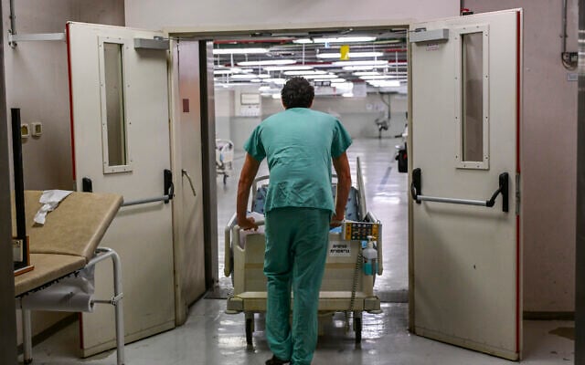 An underground parking area converted into a treatment ward at Ichilov Hospital in Tel Aviv, after many patients were relocated following the outbreak of war, June 8, 2026 (Avshalom Sassoni/Flash90)