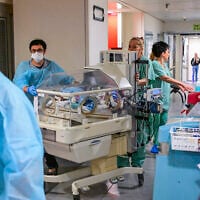 Patients and medical staff are seen in an underground parking area converted into a treatment ward at Ichilov Medical Center in Tel Aviv, after Iran fired missiles at Israel, June 8, 2026. (Avshalom Sassoni/Flash90)
