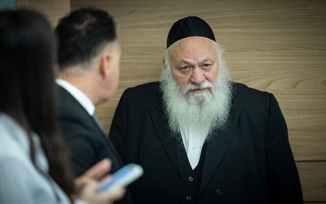 United Torah Judaism chair Yitzhak Goldknopf attends a House Committee meeting at the Knesset, in Jerusalem, June 9, 2026. (Yonatan Sindel/Flash90) United Torah Judaism chair Yitzhak Goldknopf attends a House Committee meeting at the Knesset, in Jerusalem, June 9, 2026. (Yonatan Sindel/Flash90)