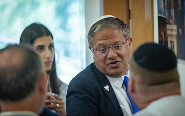 National Security Minister Itamar Ben Gvir leads an Otzma Yehudit faction meeting at the Knesset in Jerusalem, June 15, 2026. (Yonatan Sindel/Flash90)