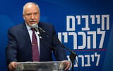 Yisrael Beytenu party chairman MK Avigdor Liberman leads a faction meeting at the Knesset in Jerusalem, on June 15, 2026. (Yonatan Sindel/Flash90)