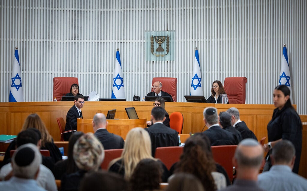 Supreme Court Justice Noam Sohlberg attends a court hearing at the Supreme Court in Jerusalem on petitions seeking to overturn the election of attorney Michael Rabello as state comptroller, June 18, 2026. (Yonatan Sindel/Flash90)