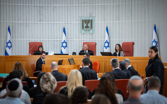 Supreme Court Justice Noam Sohlberg attends a court hearing at the Supreme Court in Jerusalem on petitions seeking to overturn the election of attorney Michael Rabello as state comptroller, June 18, 2026. (Yonatan Sindel/Flash90)