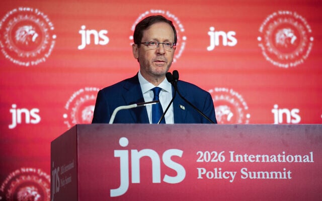 President Isaac Herzog speaks at the Jewish News Syndicate conference in Jerusalem, on June 22, 2026. (Erik Marmor/Flash90) President Isaac Herzog speaks at the Jewish News Syndicate conference in Jerusalem, on June 22, 2026. (Erik Marmor/Flash90)