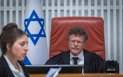 Supreme Court President Isaac Amit presides over a hearing in the High Court of Justice for petitions asking that the election of attorney Michael Rabello as state comptroller be annulled, June 28, 2026. (Chaim Goldberg/Flash90) Supreme Court President Isaac Amit presides over a hearing in the High Court of Justice for petitions asking that the election of attorney Michael Rabello as state comptroller be annulled, June 28, 2026. (Chaim Goldberg/Flash90)