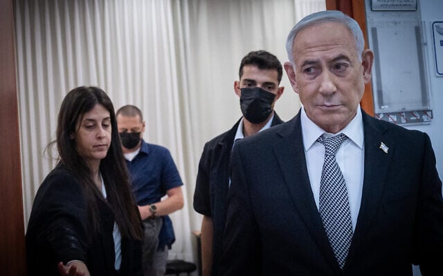 Prime Minister Benjamin Netanyahu seen after a court hearing in his trial, at the Jerusalem District Court on June 29, 2026. (Yonatan Sindel/Flash90)