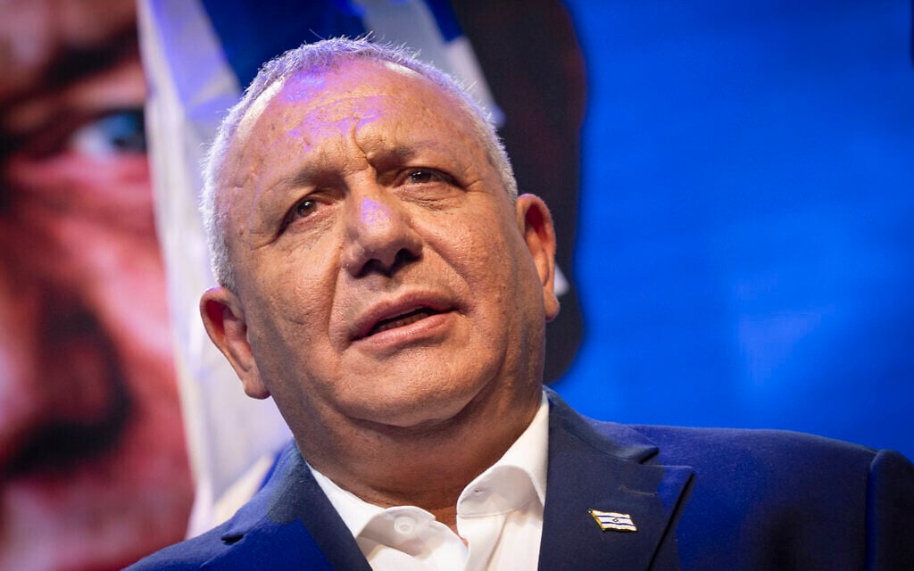 Yashar chairman Gadi Eisenkot speaks at the launch of his party's election campaign in Hod Hasharon, June 30, 2026. (Chaim Goldberg/Flash90)