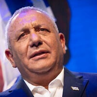 Yashar chairman Gadi Eisenkot speaks at the launch of his party's election campaign in Hod Hasharon, June 30, 2026. (Chaim Goldberg/Flash90)