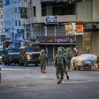 IDF forces operate during a raid in the West Bank city of Nablus, June 30, 2026. (Nasser Ishtayeh/Flash90)
