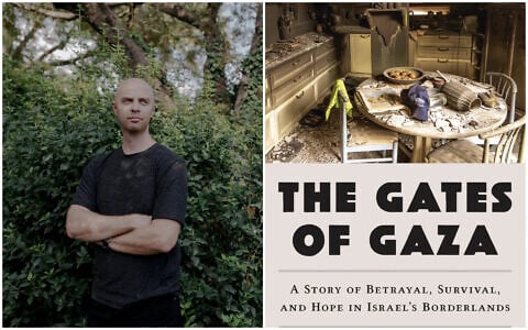 Amir Tibon (L) and his book, “The Gates of Gaza: A Story of Betrayal, Survival, and Hope in Israel’s Borderlands." (Sami Rohr Prize for Jewish Literature)