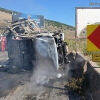 A photo published by the Lebanese Armed Forces shows a military vehicle that the army says was targeted by an Israeli strike that killed a general, a captain and a third soldier, on a road between Kfar Tebnit and Khardali in south Lebanon on June 6, 2026. (Lebanese Armed Forces via X)
