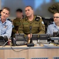 IDF Chief of Staff Lt. Gen Eyal Zamir (center) monitors Israeli strikes on Iran from the IAF war room on June 8, 2026. (IDF)