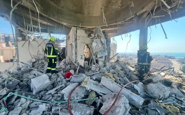 Damage from an Iranian attack on a residential building in Manama, Bahrain, June 28, 2026. (Bahrain Police Media)