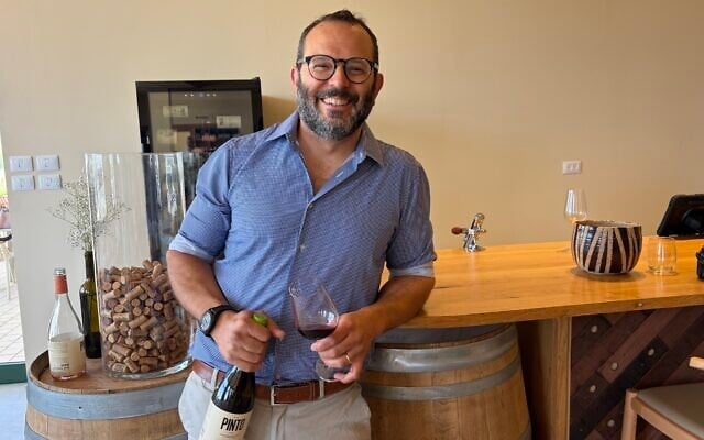 David Pinto of Pinto Winery, on May 24, 2026 (Jessica Steinberg/Times of Israel)