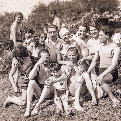 Michel Cojot's father Joseph Goldberg (marked with X) with friends before the Holocaust. (From 'To Kill A Nazi,' courtesy of the Cojot family) Michel Cojot's father Joseph Goldberg (marked with X) with friends before the Holocaust. (From 'To Kill A Nazi,' courtesy of the Cojot family)