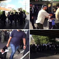 Police clash with Haredi protesters on Route 4, June 17, 2026 (Screen grabs/Channel 13)