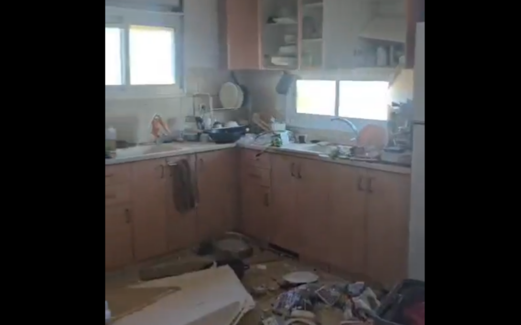 A home in a West Bank settlement that suffered damage from an Iranian missile fragment, June 8, 2026 (Video screenshot; used in accordance with Clause 27a of the Copyright Law)