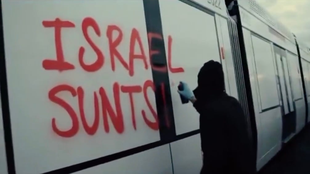 Anti-Israel activists in Spain vandalize carriages made for Tel Aviv Light Rail