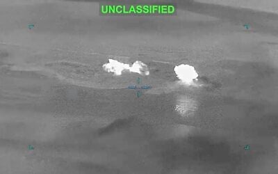 A still image taken from drone footage published by US Central Command shows a strike on Iranian military targets on June 28, 2026. (X, CENTCOM)