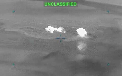 A still image taken from drone footage published by US Central Command shows a strike on Iranian military targets on June 28, 2026. (X, CENTCOM)