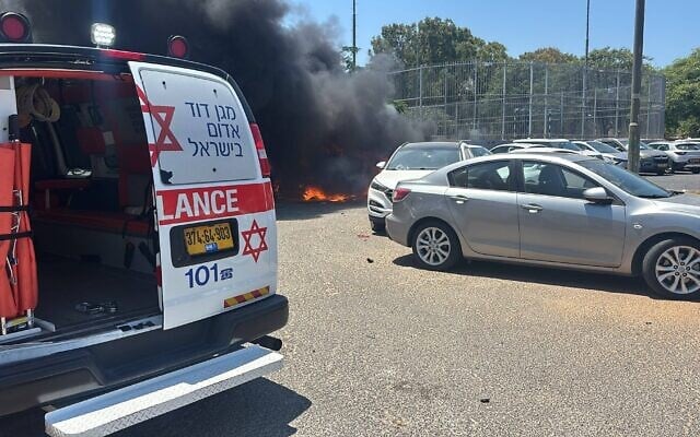 The scene of a car blast in Holon on June 28, 2026. (Magen David Adom)