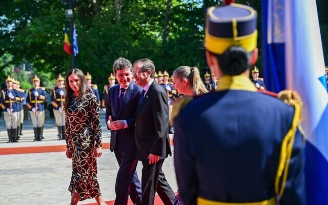 President Isaac Herzog meets with his Romanian counterpart, Nicusor Dan, in Bucharest on June 29, 2026. (Kobi Gideon/GPO)