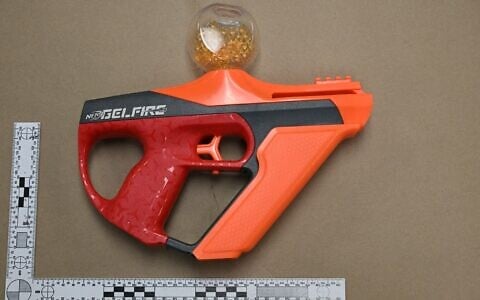 An imitation gun suspected to have been used in drive-by shootings on members of the Jewish community in Toronto, Canada, May 2026. (Toronto Police Service)