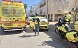Paramedics at the site that a four-month-old baby was found in critical condition in a hot car in Kfar Chabad, central Israel, June 3, 2026. (Magen David Adom)