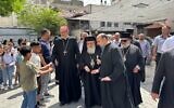 Jerusalem's Latin Patriarch Cardinal Pierbattista Pizzaballa and his Greek Orthodox counterpart Theophilos III visit Gaza City, June 22, 2026. (Latin Patriarchate of Jerusalem via X)
