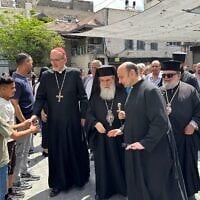 Jerusalem's Latin Patriarch Cardinal Pierbattista Pizzaballa and his Greek Orthodox counterpart Theophilos III visit Gaza City, June 22, 2026. (Latin Patriarchate of Jerusalem via X)