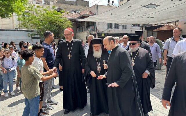 Jerusalem's Latin Patriarch Cardinal Pierbattista Pizzaballa and his Greek Orthodox counterpart Theophilos III visit Gaza City, June 22, 2026. (Latin Patriarchate of Jerusalem via X) Jerusalem's Latin Patriarch Cardinal Pierbattista Pizzaballa and his Greek Orthodox counterpart Theophilos III visit Gaza City, June 22, 2026. (Latin Patriarchate of Jerusalem via X)