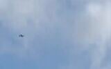 A Hezbollah drone flies over northern Israel on June 14, 2026 (Screen grab from video on social media used in accordance with Clause 27a of the Copyright Law)