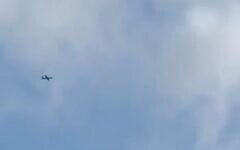 A Hezbollah drone flies over northern Israel on June 14, 2026 (Screen grab from video on social media used in accordance with Clause 27a of the Copyright Law)