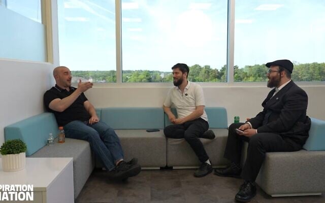 Lucas Gage (L), Yaakov Langer (M) and Jake Turx (R) speak on a June 13 episode of the podcast 'Inspiration for the Nation.' (Screenshot via JTA)