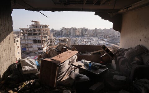 A damaged apartment in a residential building is seen after an overnight Israeli strike in Gaza City, June 4, 2026. (Jehad Alshrafi/AP)