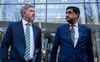 Reps. Thomas Massie (L) and Ro Khanna hold a news conference after reviewing unredacted portions of the Jeffrey Epstein files, outside a Department of Justice office in NoMa on February 9, 2026. (Tom Williams/CQ Roll Call via JTA) Reps. Thomas Massie (L) and Ro Khanna hold a news conference after reviewing unredacted portions of the Jeffrey Epstein files, outside a Department of Justice office in NoMa on February 9, 2026. (Tom Williams/CQ Roll Call via JTA)
