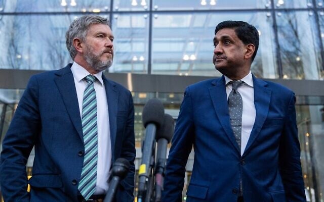 Reps. Thomas Massie (L) and Ro Khanna hold a news conference after reviewing unredacted portions of the Jeffrey Epstein files, outside a Department of Justice office in NoMa on February 9, 2026. (Tom Williams/CQ Roll Call via JTA) Reps. Thomas Massie (L) and Ro Khanna hold a news conference after reviewing unredacted portions of the Jeffrey Epstein files, outside a Department of Justice office in NoMa on February 9, 2026. (Tom Williams/CQ Roll Call via JTA)