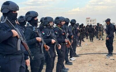 Fighters from the militia led by Ghassan Dehini operating in the Rafah area of Gaza, in a still made from video posted in February 2026. (screen capture: Facebook / Counter-Terrorism Apparatus) Fighters from the militia led by Ghassan Dehini operating in the Rafah area of Gaza, in a still made from video posted in February 2026. (screen capture: Facebook / Counter-Terrorism Apparatus)