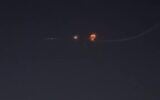 A drone launched by Iran-backed Houthi rebels in Yemen is intercepted above the southern Israeli city of Eilat, shortly after midnight on June 9, 2026. (Screenshot via social media, used in accordance with Clause 27a of the Copyright Law)