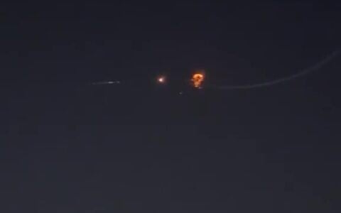 A drone launched by Iran-backed Houthi rebels in Yemen is intercepted above the southern Israeli city of Eilat, shortly after midnight on June 9, 2026. (Screenshot via social media, used in accordance with Clause 27a of the Copyright Law)