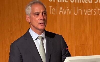 Former White House chief of staff Rahm Emanuel speaks at Tel Aviv University on July 8, 2026. (Tovah Lazaroff/JTA) Former White House chief of staff Rahm Emanuel speaks at Tel Aviv University on July 8, 2026. (Tovah Lazaroff/JTA)