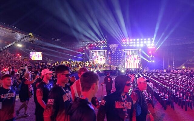 The opening ceremony of the 22nd Maccabiah Games commences in Jerusalem on July 1, 2026. (Zev Stub/Times of Israel) The opening ceremony of the 22nd Maccabiah Games commences in Jerusalem on July 1, 2026. (Zev Stub/Times of Israel)