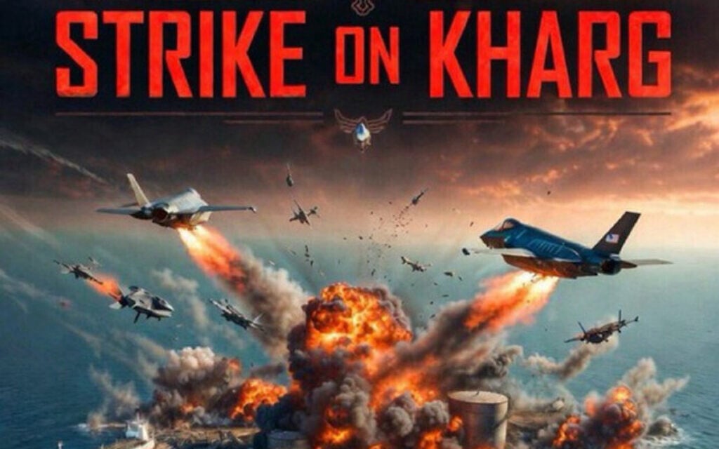 Detail from an AI-generated image showing US forces attacking Kharg Island, where Iran processes almost all of its crude oil exports, posted by US President Donald Trump on his Truth Social platform, July 26, 2026. (Truth Social) Detail from an AI-generated image showing US forces attacking Kharg Island, where Iran processes almost all of its crude oil exports, posted by US President Donald Trump on his Truth Social platform, July 26, 2026. (Truth Social)