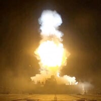 A projectile is fired during what the US Central Command (CENTCOM) said was a third round of strikes this week against Iran, in this screen grab taken from a handout video released on July 11, 2026. (US Central Command/Handout via REUTERS)